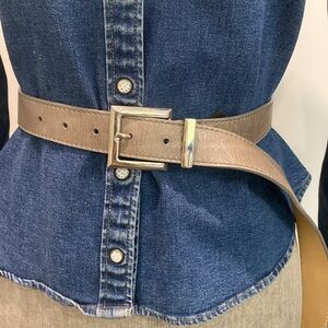 Brave Grey Leather Belt Silver Buckle Made in Italy Size Large